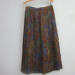 Giuseppe Collection Womens S Brown Blue Green Paisley Wool Midi Skirt Waist 28"